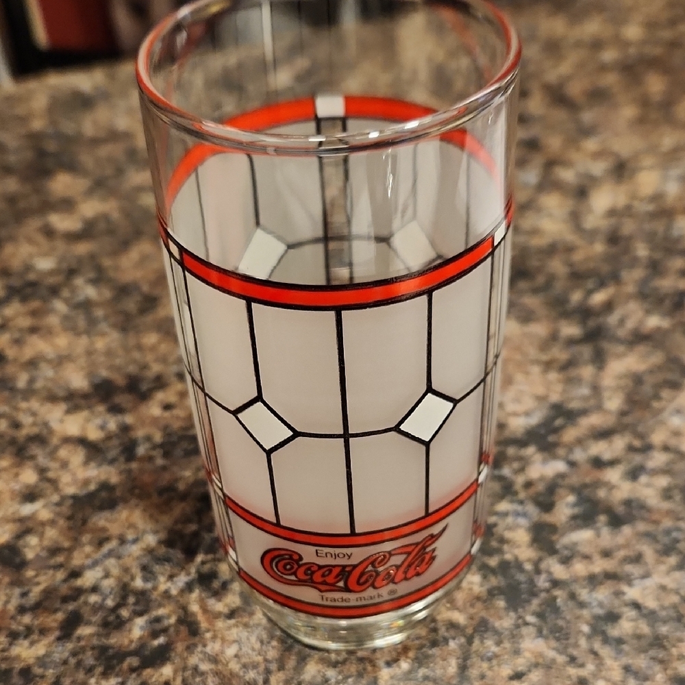 Coca-Cola Glass with Red and Black Pattern Good Cond.